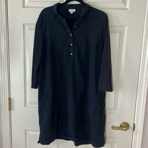 J. Jill Tops - J.Jill Linen & Embroidered Front Navy Blue Tunic, Sz Large